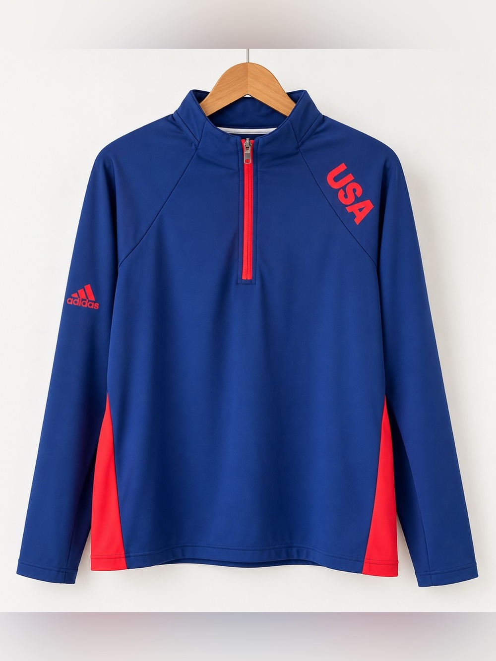 NWOT Adidas USA Men’s Quarter Zip Pullover Blue Red Size M